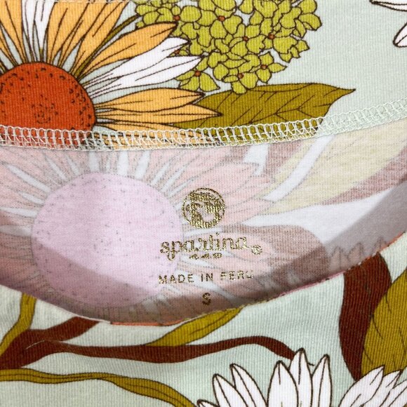 Spartina 449 Green Floral Tunic Top Fringe Trim Bold Print Cotton Size Small - Picture 4 of 7